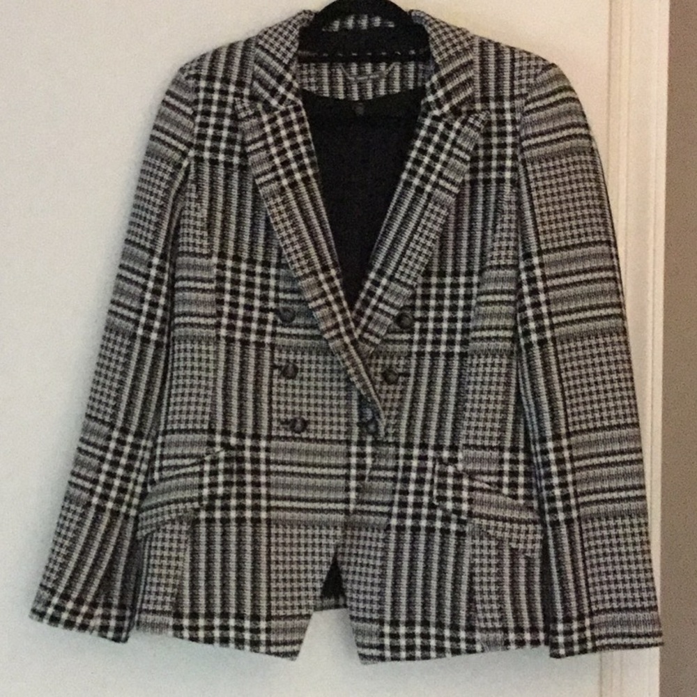White House Black Market Houndstooth plaid tweed jacket, 14